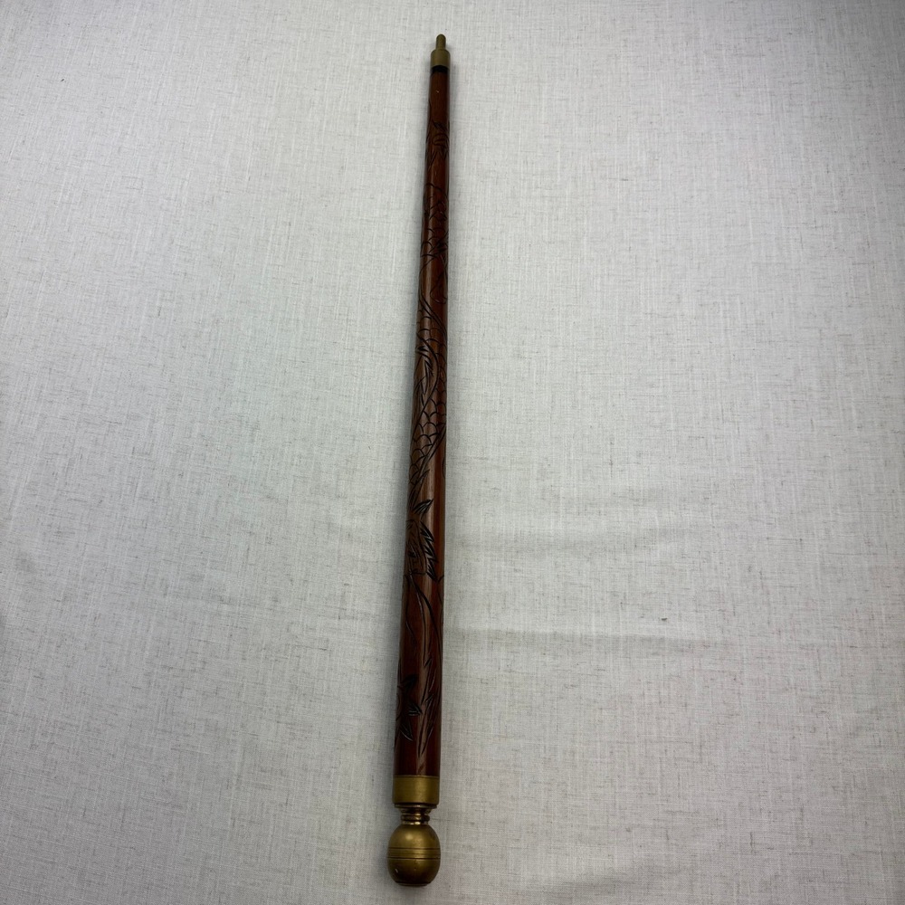 VTG Pool Cue Hand Carved Serpent Wood Dragon Brass Walking Cane Stick Brown
